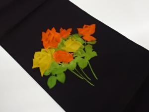 塩瀬手描き薔薇模様名古屋帯